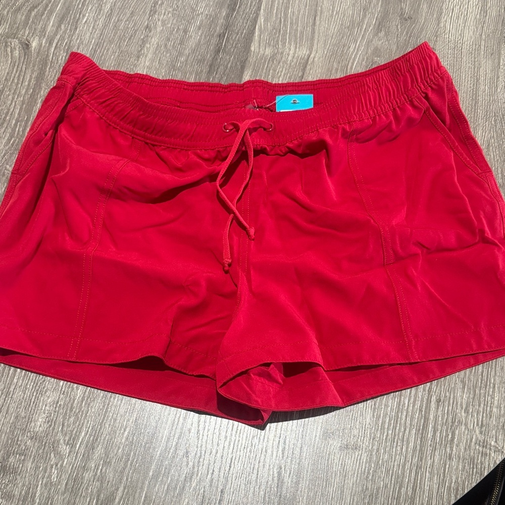 Women’s Red Athletic Swim Shorts with Drawstring Waist